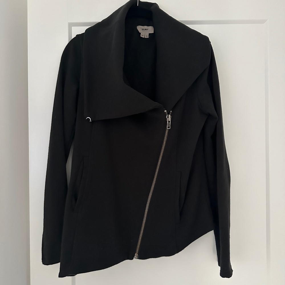 Helmut Lang Asymmetrical Side Zip Black Sweatshirt Jacket Size Small